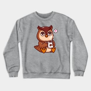 Cute Owl Drinking Coffee Cartoon Crewneck Sweatshirt